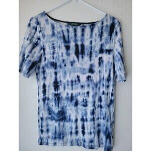 Lauren Ralph Lauren Blue Tie Dye Top Womens Large 100% Cotton Shibori Shirt